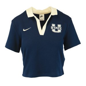 Women's U-State cropped nike polo navy